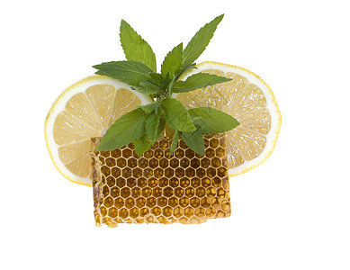 柠檬蜂蜜水果草本植物食物蜂窝薄荷叶薄荷背景图片
