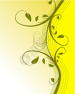 洛伊黄色摘要花卉背景插图Name曲线金子漩涡植物装饰创造力绘画墙纸风格滚动插画