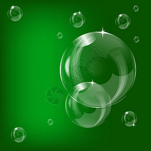 绿色透明泡泡绿插图反射肥皂泡沫白色反光气泡星星背景图片