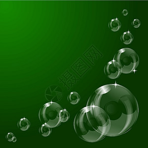 绿色透明泡泡绿插图肥皂反射反光星星气泡泡沫白色背景图片