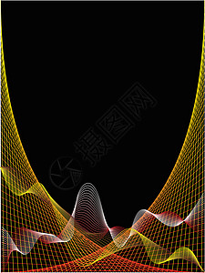 红黄波和蜘蛛网设计 在黑后脑上商业黄色坡度公司插图薄荷卡片海浪黑色漩涡背景图片