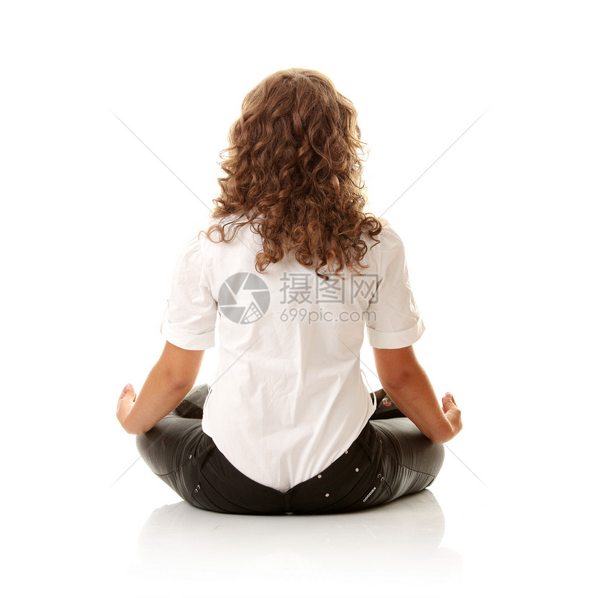 商业女商务人士在莲花状态下冥想折叠呼吸孤独水平姿势瑜伽人士学生女士沉思图片