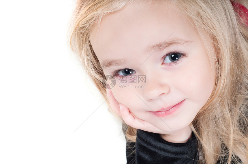 婴儿女孩肖像宏观姿势黑色微笑孩子金发冒充女性儿童喜悦图片
