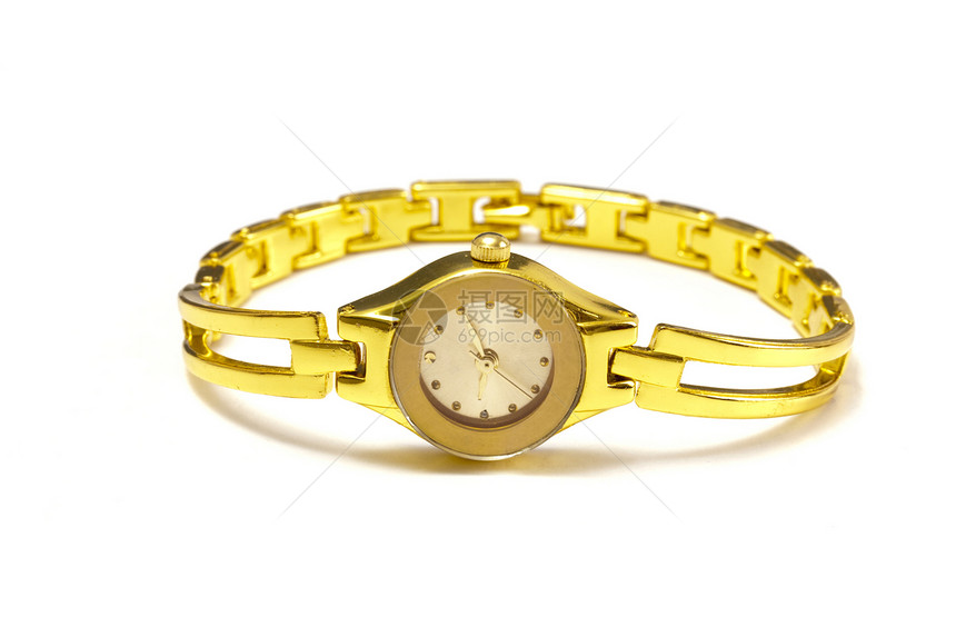 妇女黄金手表宝石手腕金属黄铜手镯小时白色合金珠宝魅力图片