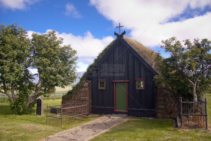 冰岛Vidimyri的旧木制教堂图片
