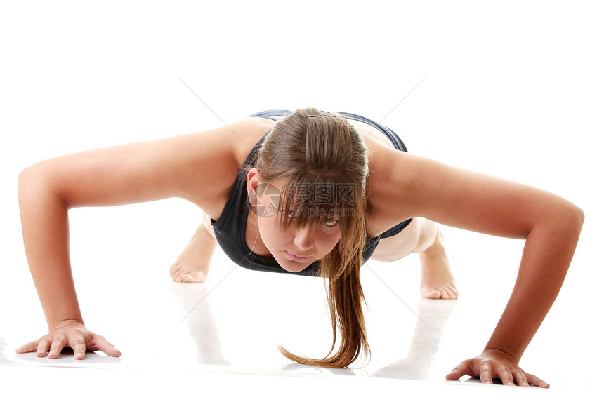 妇女运动体操姿势工作室弯曲瑜伽力量保健赤脚耐力卫生图片
