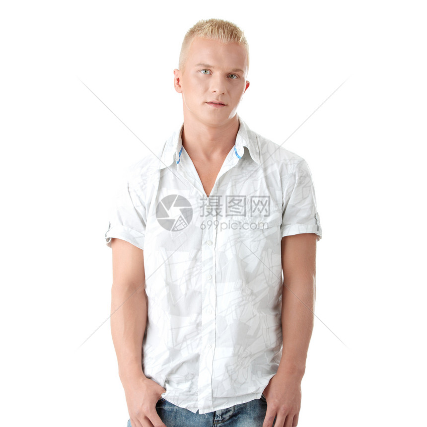 临时人肖像白色冒充青年皮肤男人衬衫头发男性姿势微笑图片