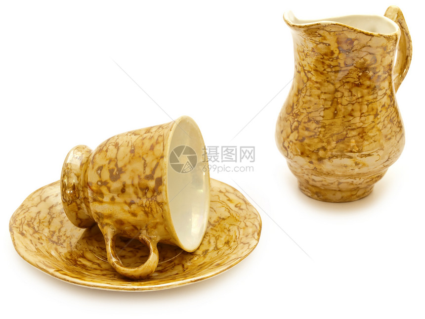 咖啡杯和奶油壶水壶食品盘子制品飞碟早餐奶油陶器投手陶瓷图片