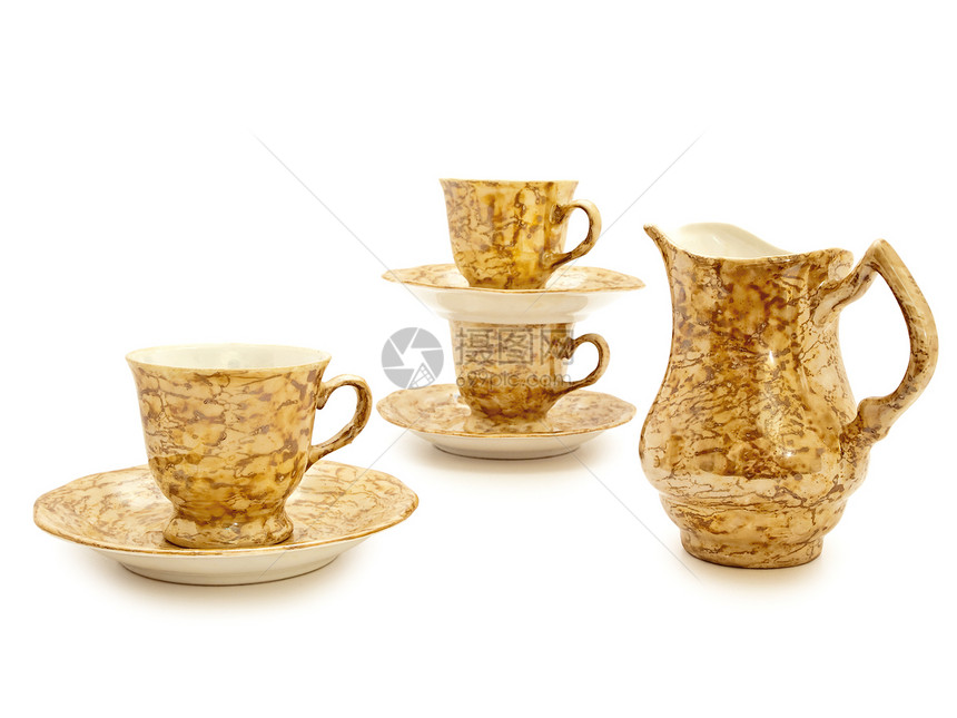 咖啡杯和奶油壶奶制品盘子陶器早餐奶精投手水壶餐具制品茶碗图片