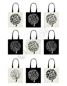 购物袋收集 艺术树设计花瓣空白店铺塑料卡通片商品叶子风格黑色装饰品背景图片