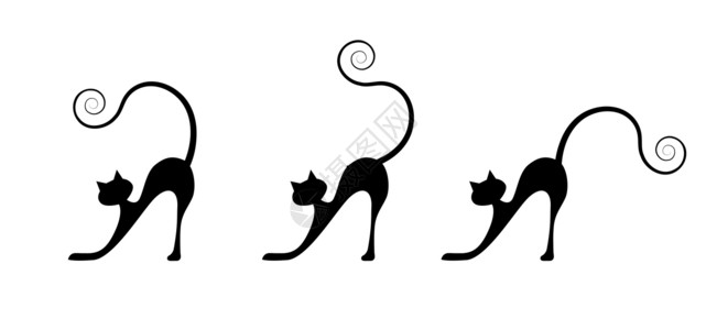 猫轮廓用于设计黑猫的轮廓图黑色猫咪铅笔爪子草图哺乳动物绘画小猫眼睛宠物插画