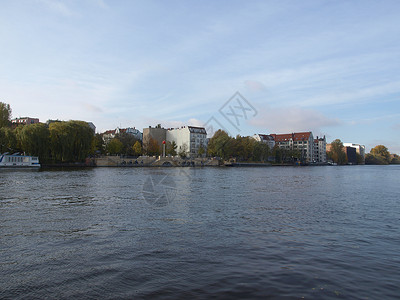 柏林斯普里河全景天际城市中心高清图片