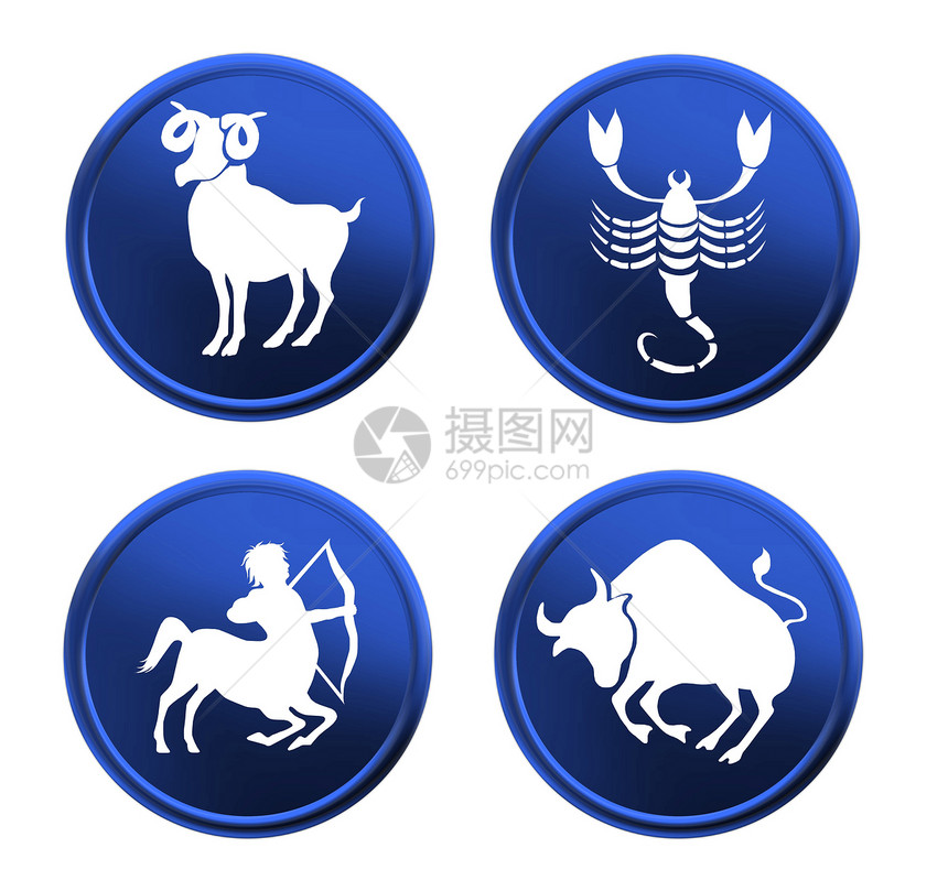 蓝色zodiac标志 - 3套图片