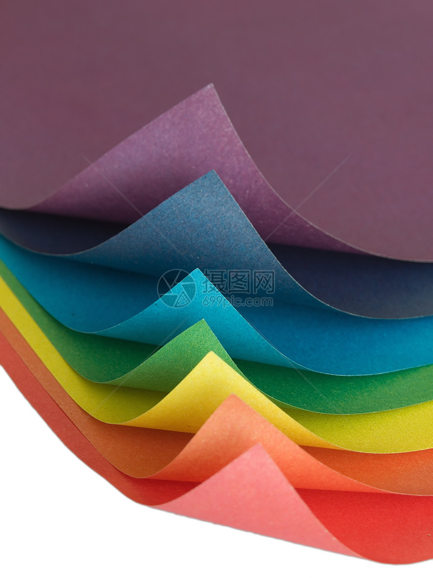 白色背景上孤立的彩色纸面列表的详细信息光谱艺术颜料创造力宏观花丝彩虹调色板饱和线条图片