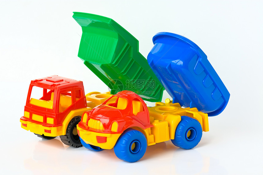 玩具汽车闲暇白色黄色倾倒娱乐孩子们红色卡车图片