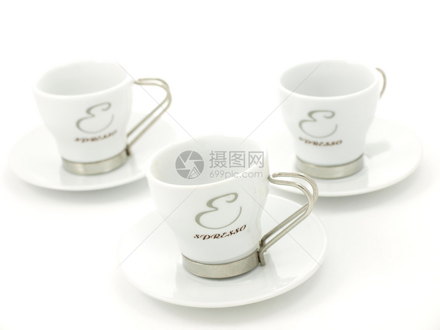 Espresso咖啡杯杯子烧杯棕褐色咖啡店工作室早餐陶器飞碟白色陶瓷图片