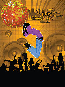 党海报扬声器舞蹈音乐艺术插图风格装饰舞蹈家海浪酒吧背景图片