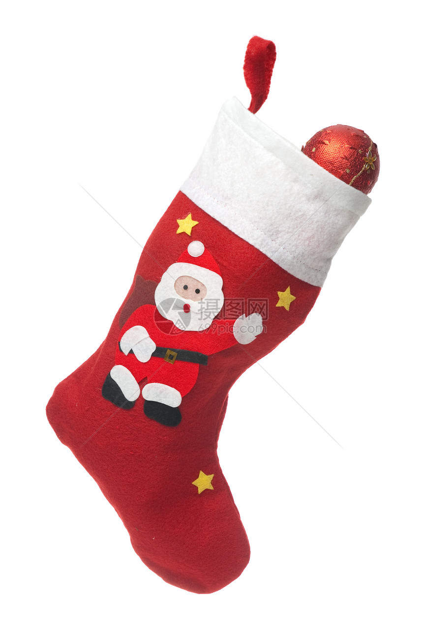 圣诞老人的白丝袜和红丝袜装饰装饰品红色风格松树活力礼物库存短袜白色图片