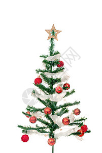 圣诞树白色绿色明信片星星松树红色金子背景图片