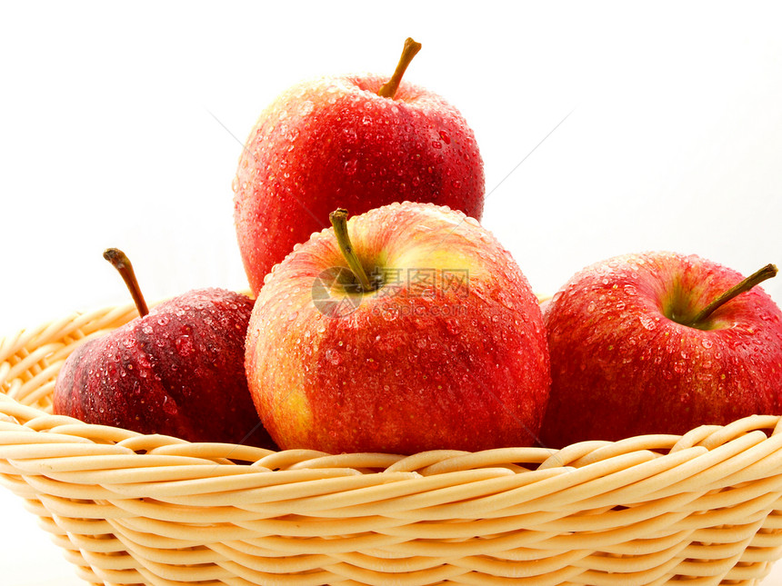 红苹果红色饮食食物白色水果白盘子篮子水果篮营养图片