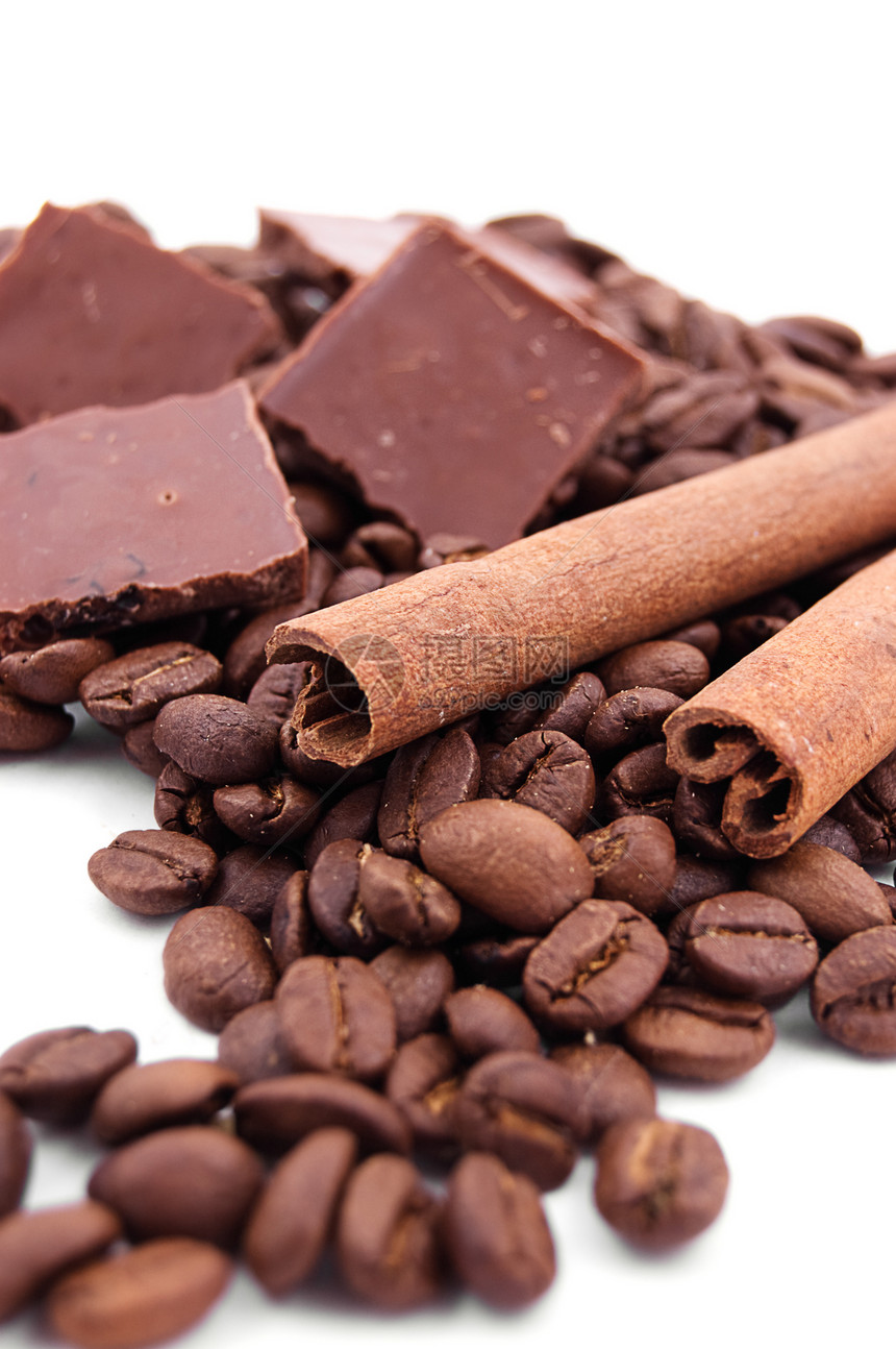 肉桂 咖啡和巧克力芳香烘烤白色厨房甜点美食食物食品香料棕色图片