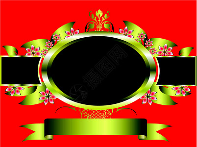 红色和金色花板设计艺术分支机构金子插图叶子黑色绘画卡片框架藤蔓背景图片