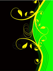 缠绕藤蔓黄色 绿色和黑色的抽象花形背景设计图片