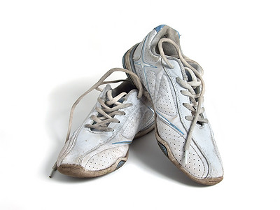 白对白的旧运动鞋慢跑消费鞋类运动鞋带培训师白色跑步夫妻体操背景图片