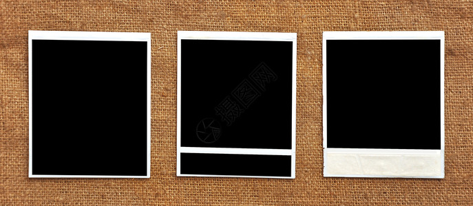 框架框空白纺织品记忆正方形磁带照片卡片黑色背景图片