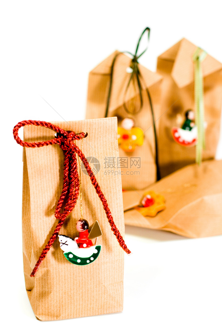 装饰礼品袋团体展示绿色玩具棕色红色风格礼物丝带条纹图片