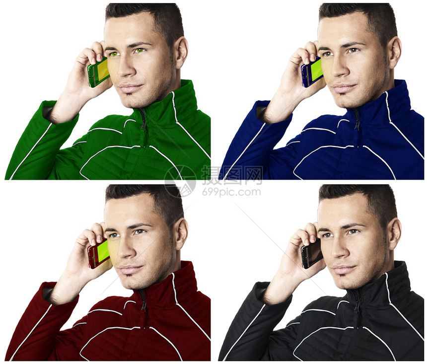 有手机 2的人 彩色   孤立图片