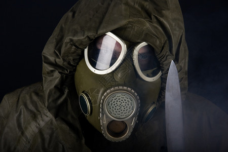 戴面具的人放射性绿色外套化学家眼镜背景图片