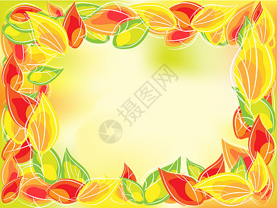秋季框架水平横幅植物墙纸插图季节叶子橙子绿色红色背景图片