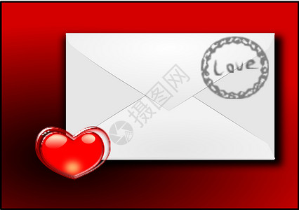 情书邮局明信片喜悦邮票热情矢量图形幸福感情红色背景图片