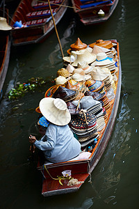 该死的萨杜克浮动市场旅行商务吸引力小贩女性帽子运输乡村旅游热带背景