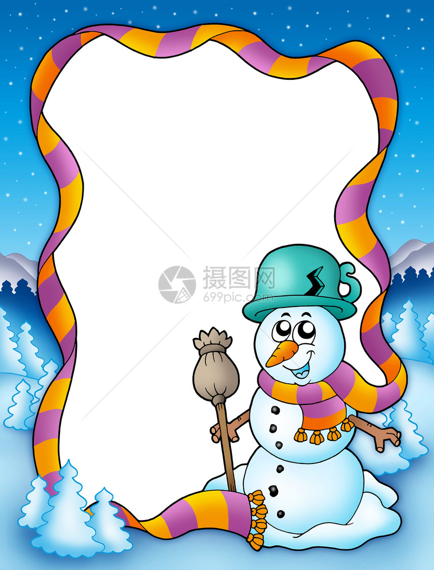 带雪人和树木的冬季框架图片