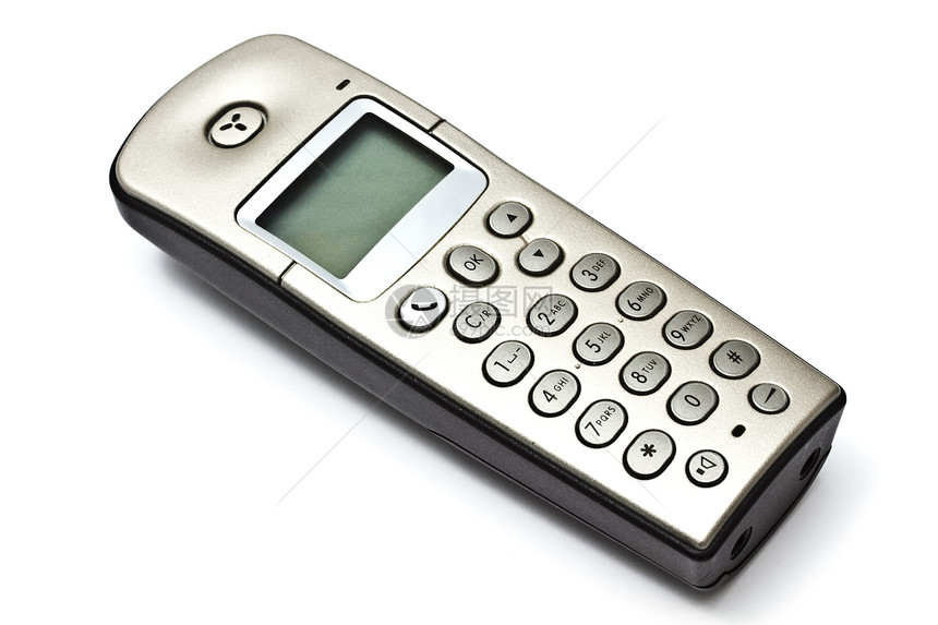 白色线上隔离的无线电话按钮宏观技术工作室塑料拨号办公室嗓音灰色电子图片