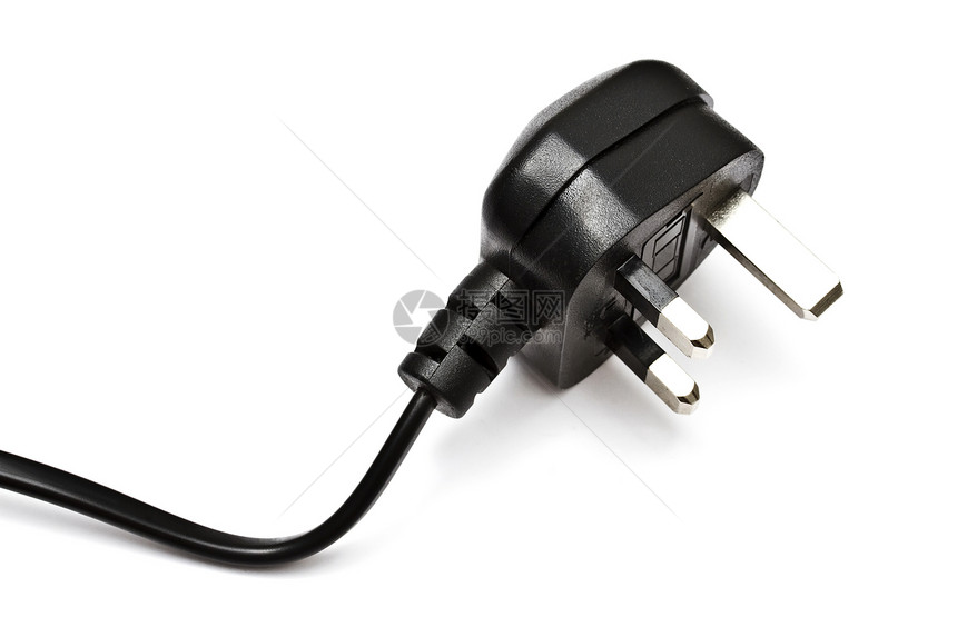 白色上隔离的电塞电气插头活力电缆数字化电压技术绳索别针力量图片