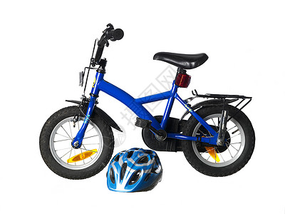 儿童自行车静物车轮反射产品孩子们蓝色男性头盔玩具孩子背景图片
