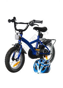 儿童自行车孩子反射白色玩具蓝色头盔产品静物孩子们座位背景图片