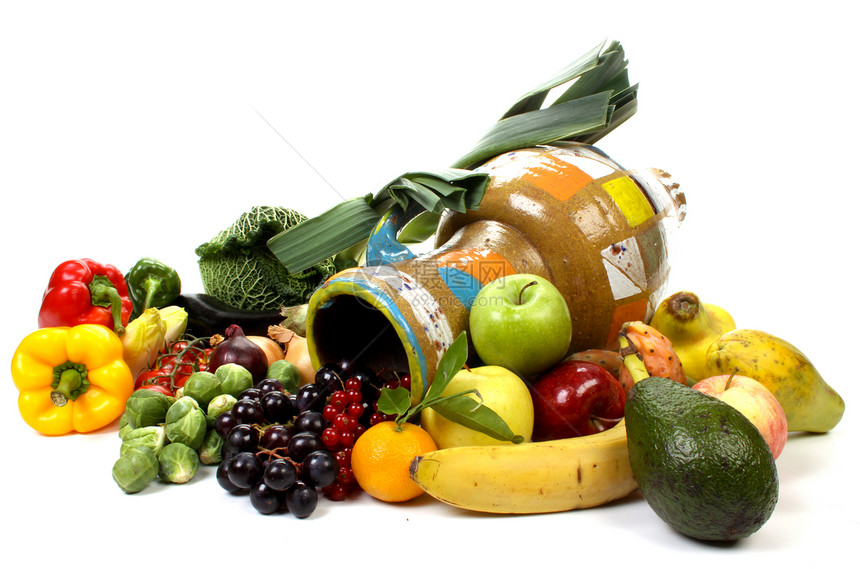 水果和蔬菜鳄鱼白色金梨韭葱烹饪菊苣香蕉球芽柑桔甘蓝图片