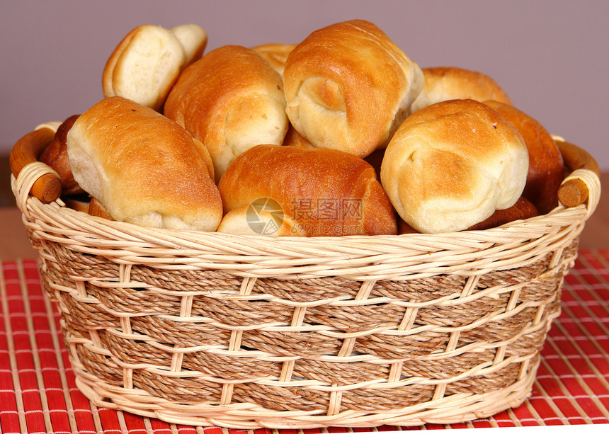 篮子中羊角小吃糕点食物团体早餐面包图片