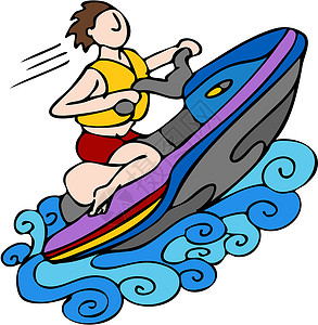喷气滑水船喷气滑水生活海洋海浪艺术车辆赛车骑术插图涂鸦波浪插画