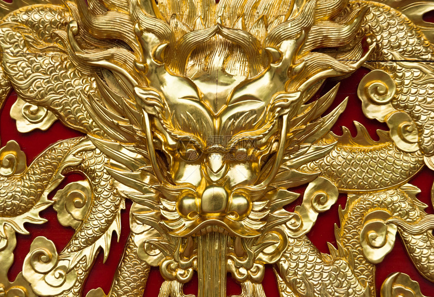 金龙装饰品金子力量故事神话爬虫雕像红色艺术咆哮图片