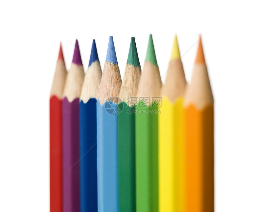 彩色铅笔列白色注意力橙子红色痕迹绿色团体紫色黑色绘画图片