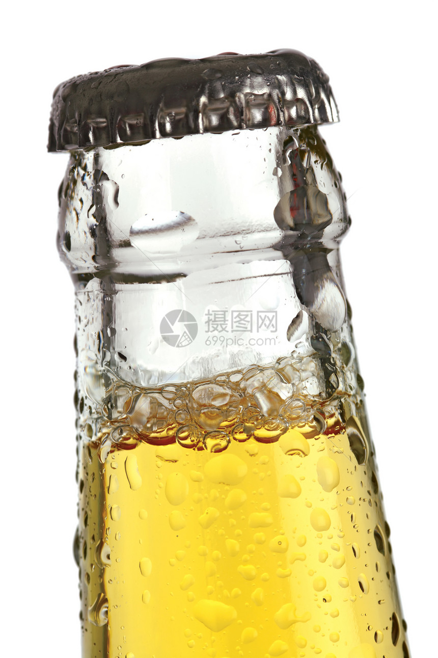 啤酒瓶顶酒吧饮料液体玻璃宏观黄色派对气泡泡沫白色图片
