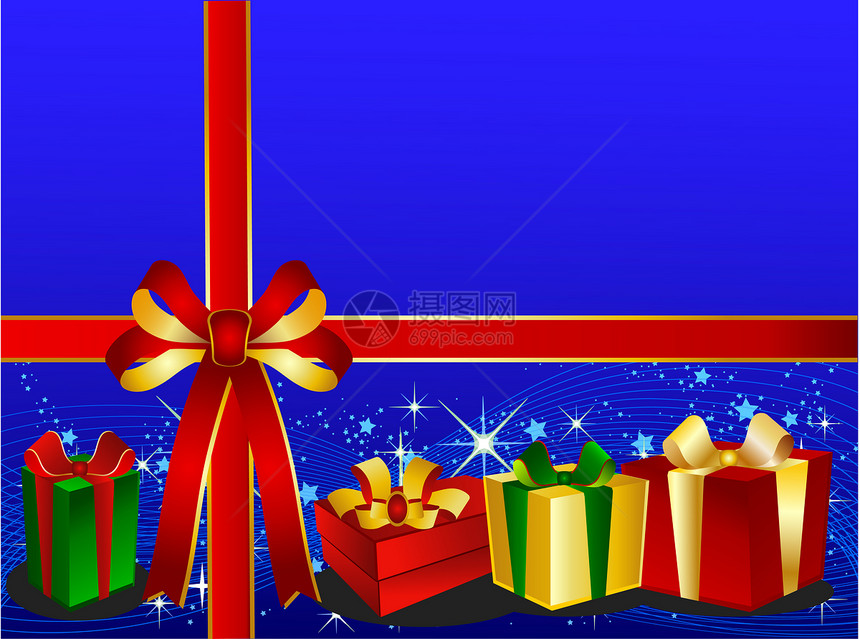 蓝圣诞 带礼物的回声插图礼物盒丝带生日红色墙纸图片