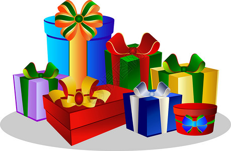 白色背景上的多彩礼品盒生日礼物盒插图阴影礼物丝带墙纸盒子背景图片