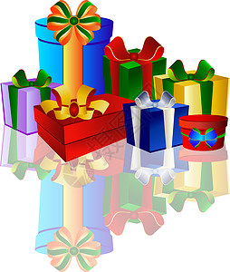 白色背景上的多彩礼品盒丝带盒子阴影礼物盒礼物生日墙纸插图背景图片