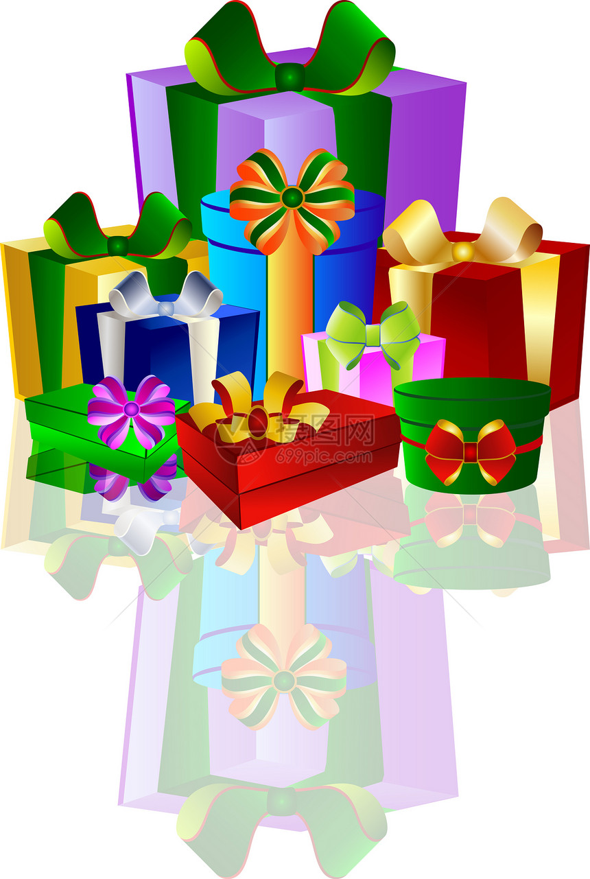 白色背景上的多彩礼品盒插图礼物盒丝带盒子生日阴影墙纸礼物图片